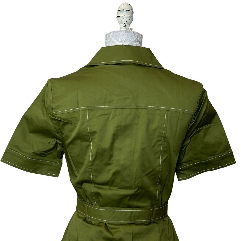 Modcloth Retro Mini Shirt Dress Belted Button Up Short Sleeve Green Women 2 NWT - Picture 5 of 11